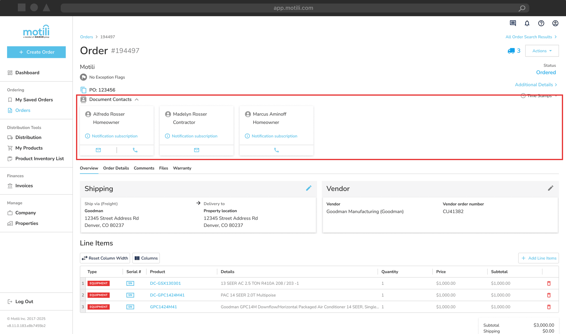 Order Document Contacts
