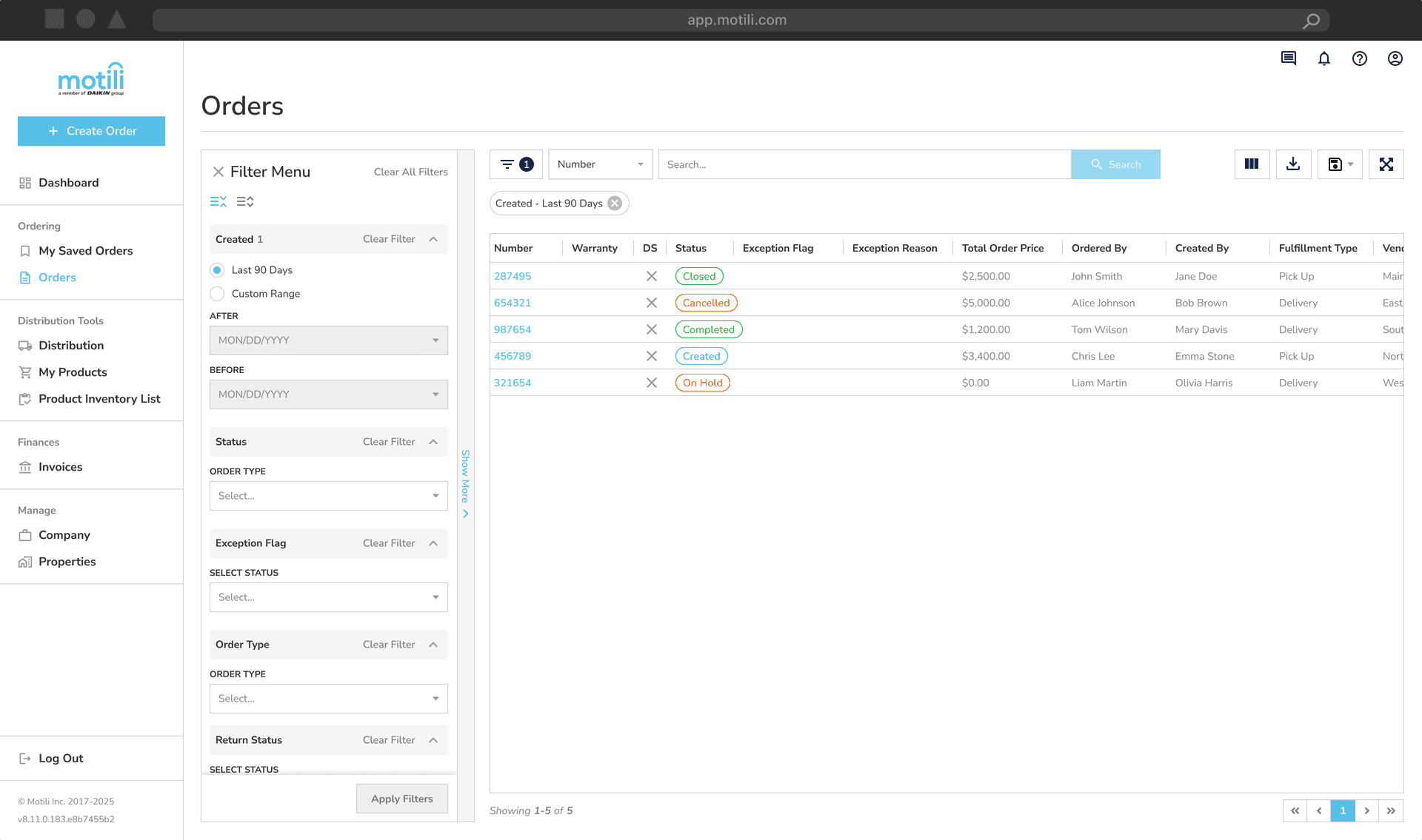 Orders Search Page